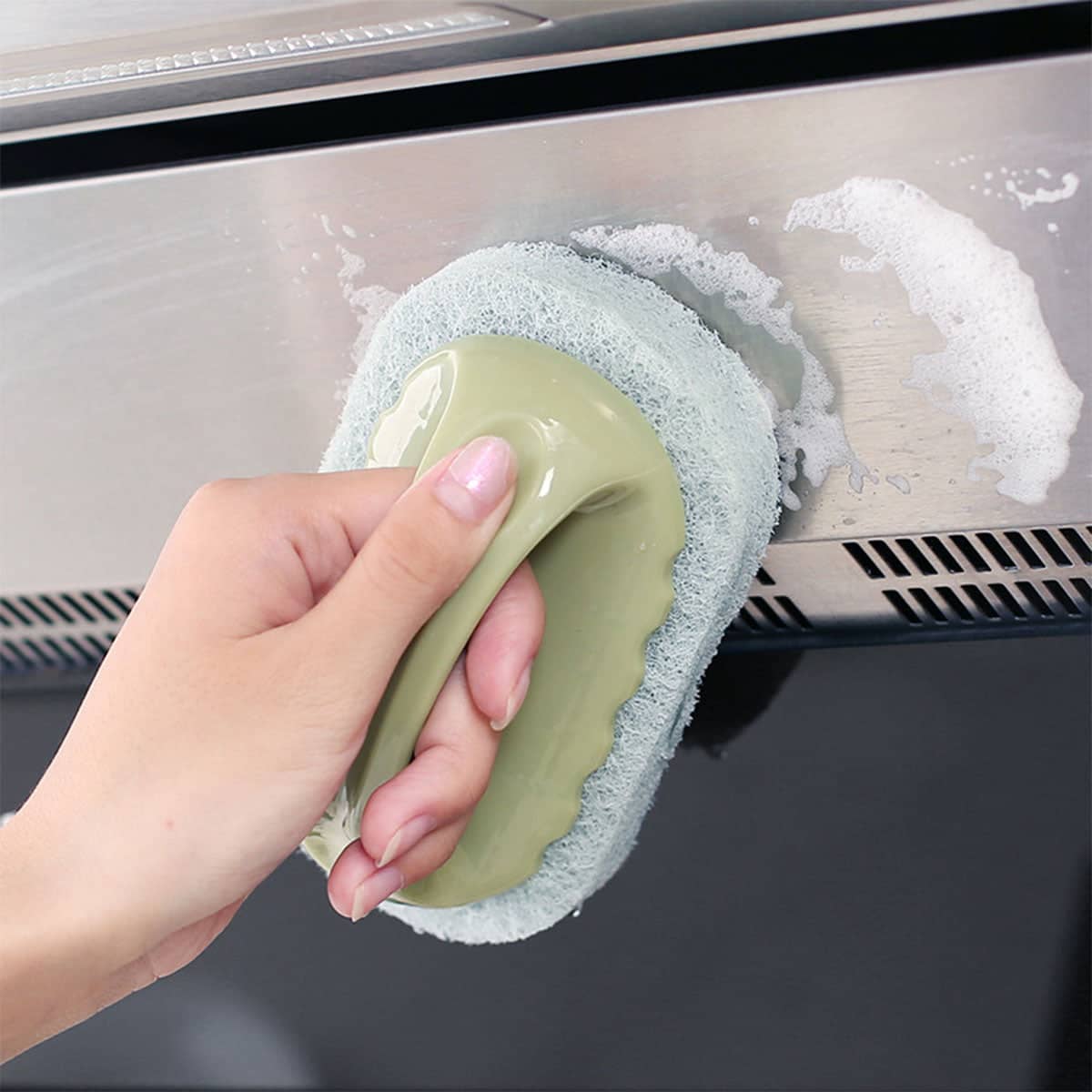 Cleaning Brushes Set 3 Piece Tile Kitchen Scrub Brushes with Sponge - Green - view 5