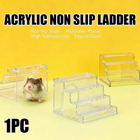 Clear Acrylic Hamster Hideout and Climbing Ladder with Anti Slip Grooves, Easy to Clean