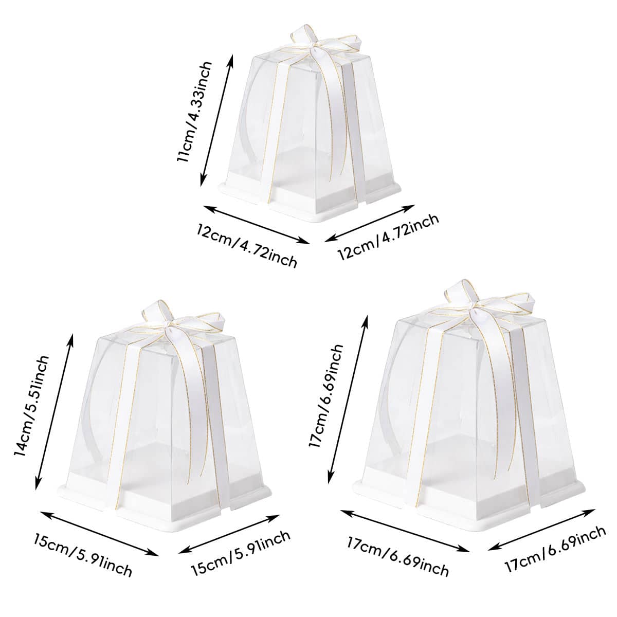 Clear Cake Gift Boxes with Ribbon - 12 x 12 x 11 cm, Pack of 10 - view 4