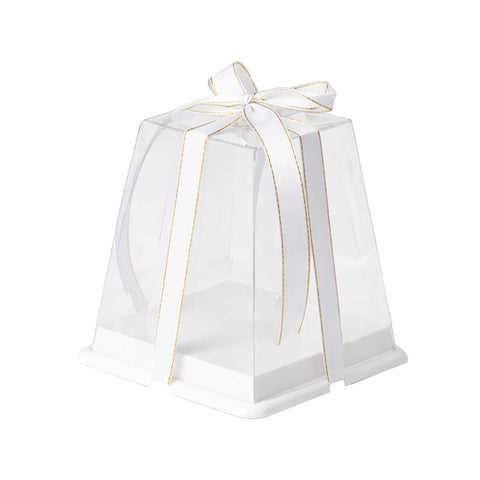 Clear Cake Gift Boxes with Ribbon - 15 x 15 x 14 cm, Pack of 10