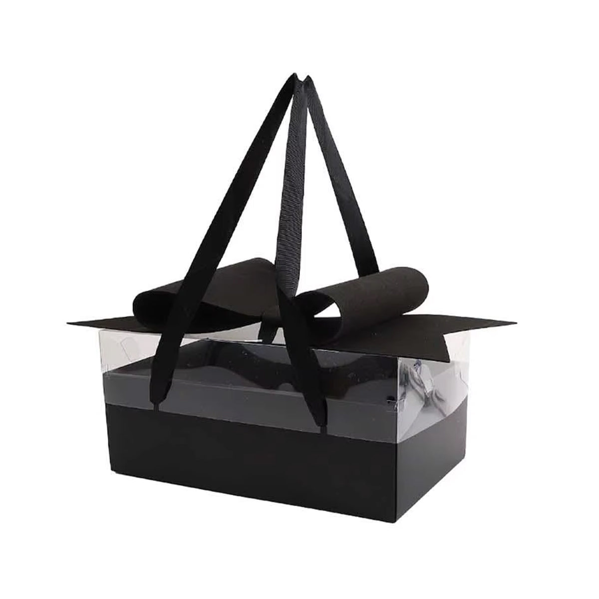 Clear Handheld Flower Gift Box with Bow - Black
