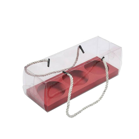 Clear Pastry Gift Boxes with 3 Cavity Insert, Pack of 20 - Red