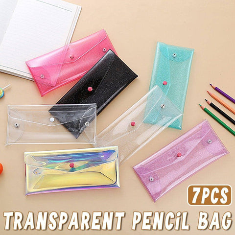Clear Pencil Case Storage Bags - 7 Pack, 19.5 x 8.5 cm, Assorted Colours