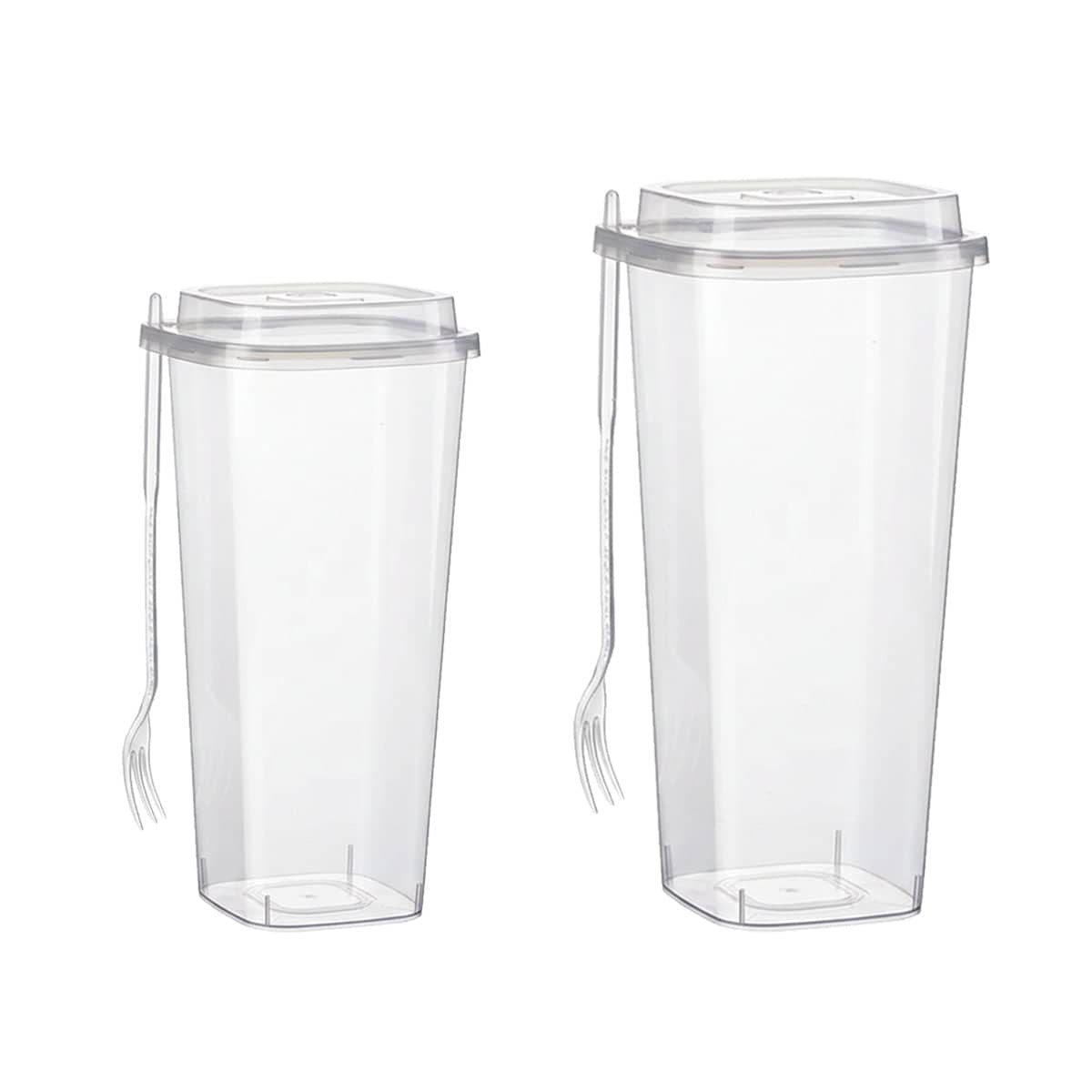 Clear Plastic Fruit Tea Cups with Lids and Forks - 650 ml, Pack of 50 - view 3
