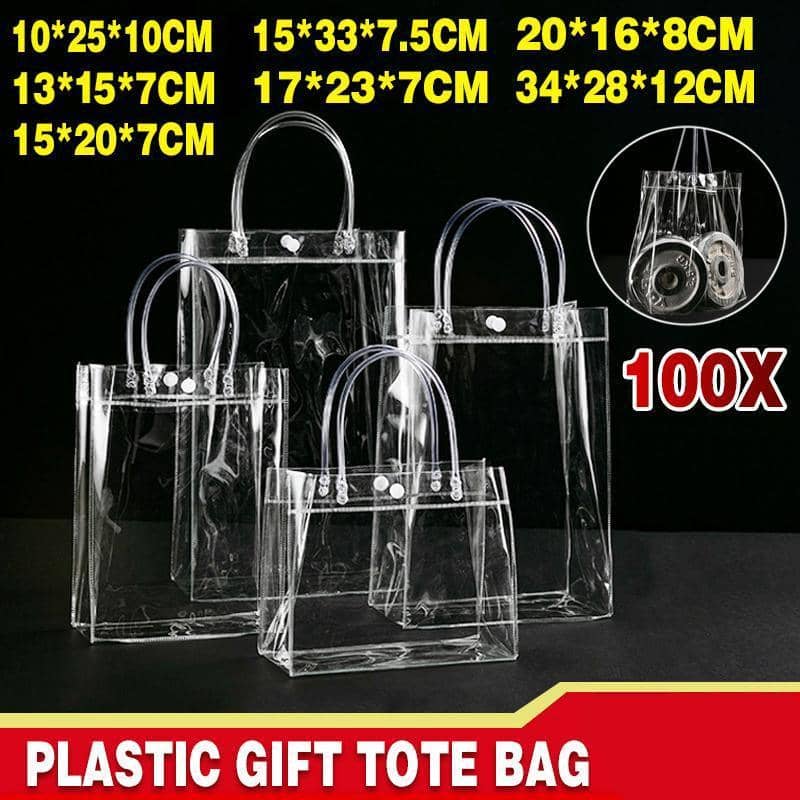 Clear PVC Gift Tote Bags, Pack of 100 - 13 x 15 x 7 cm - view 2