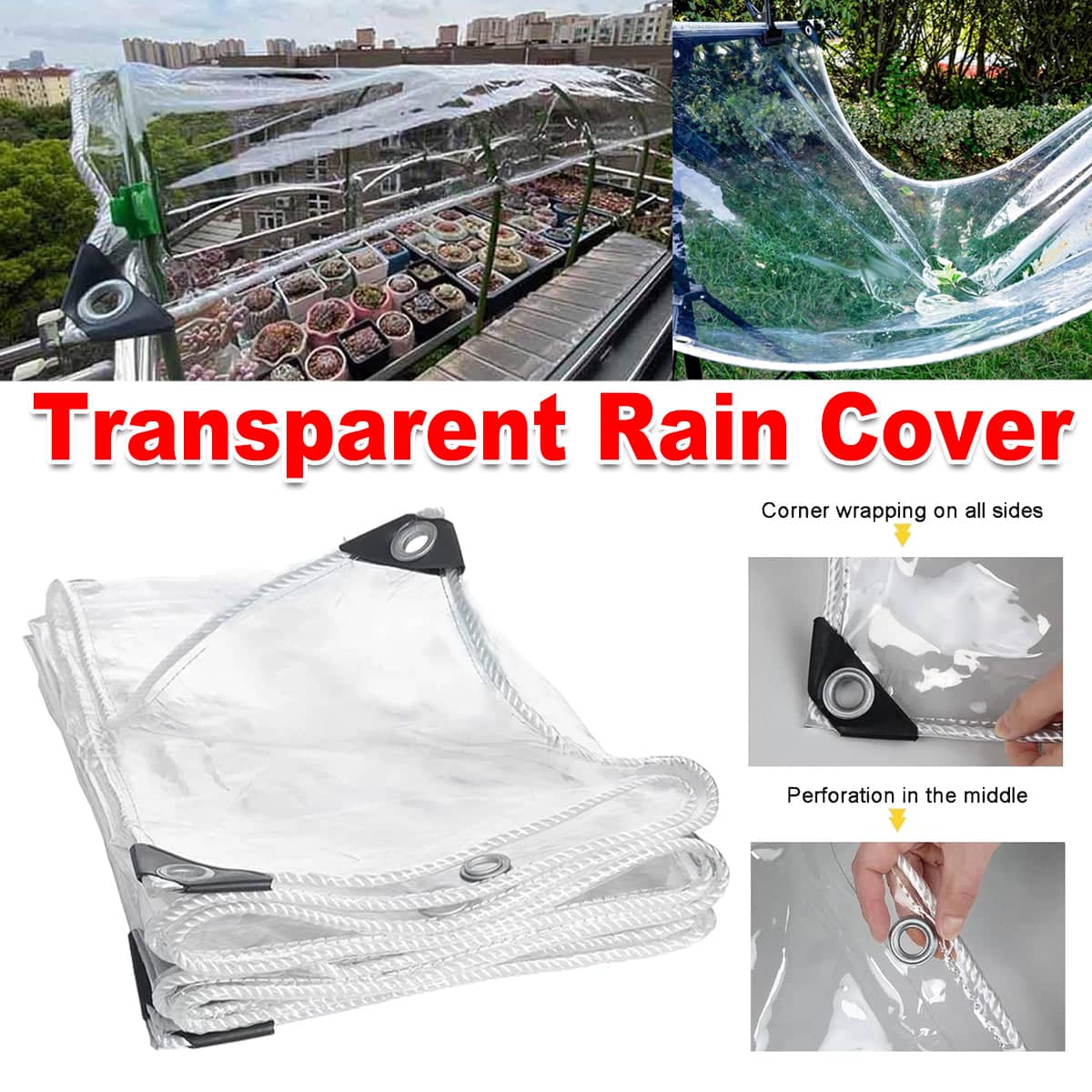 Clear PVC Tarpaulin with Grommets, 300 x 200cm - Heavy Duty Waterproof Tarp