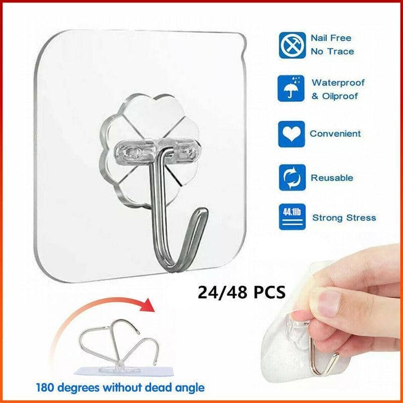 Clear Seamless Adhesive Wall Hooks, 6 x 6 cm - Pack of 24 - view 2