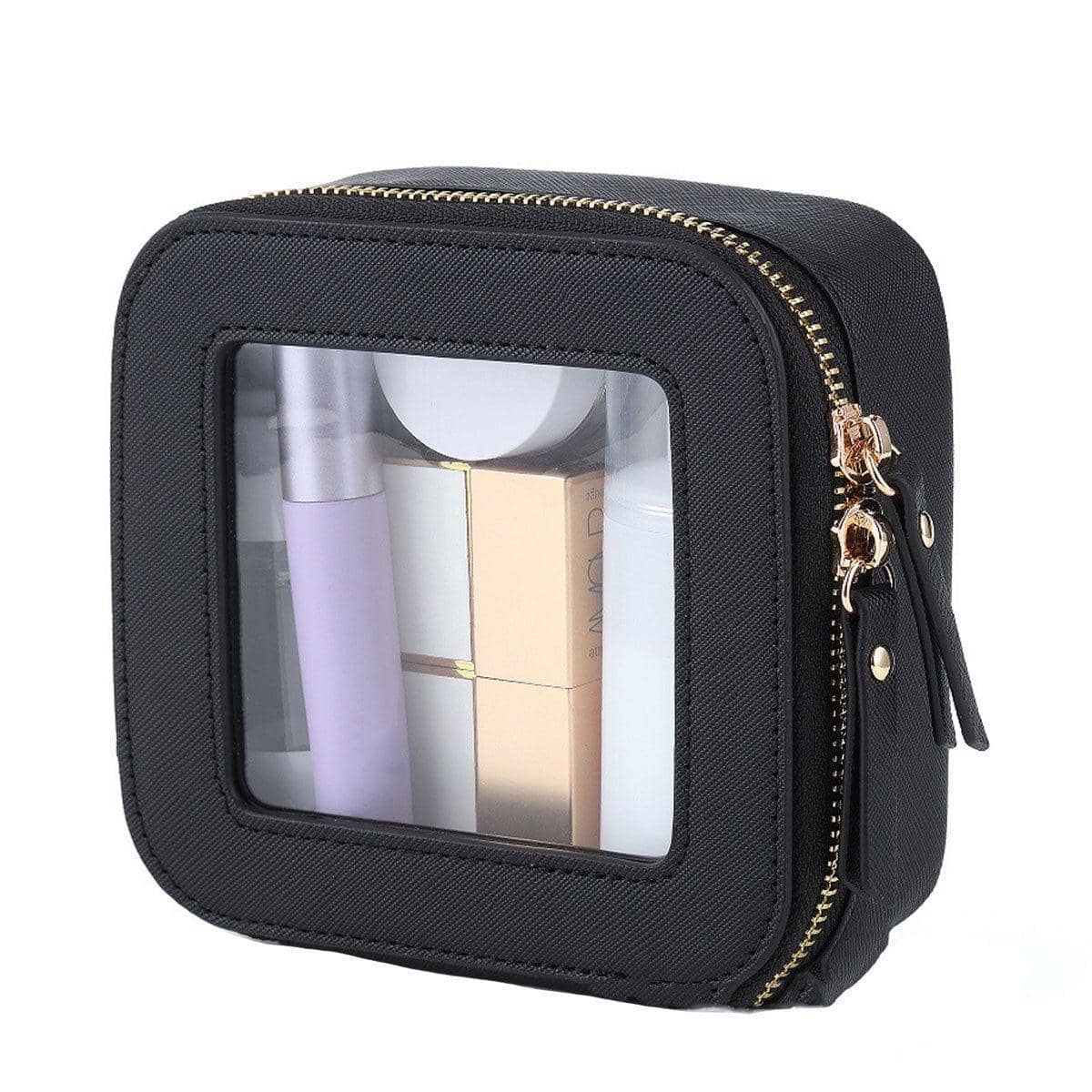Clear Window Travel Makeup Bag, Waterproof Cosmetic Pouch - Black