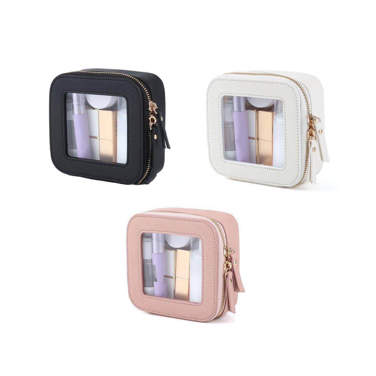 Clear Window Travel Makeup Bag, Waterproof Cosmetic Pouch - Black - view 3