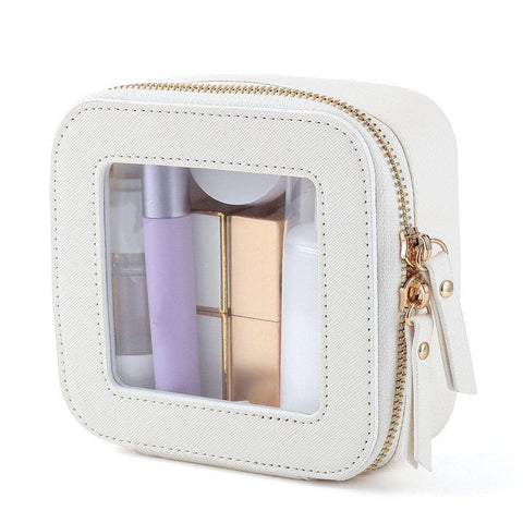 Clear Window Travel Makeup Bag, Waterproof Cosmetic Pouch - White