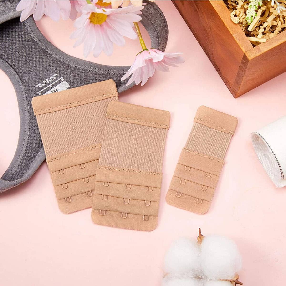 Clip-On Bra Extender with 4 Hooks, Soft Cotton and Velvet - Beige - view 5