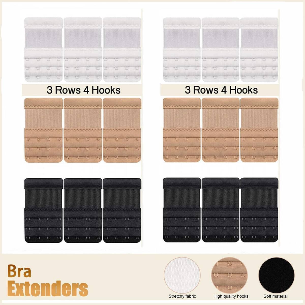 Clip-On Bra Extender with 4 Hooks, Soft Cotton and Velvet - White - view 2