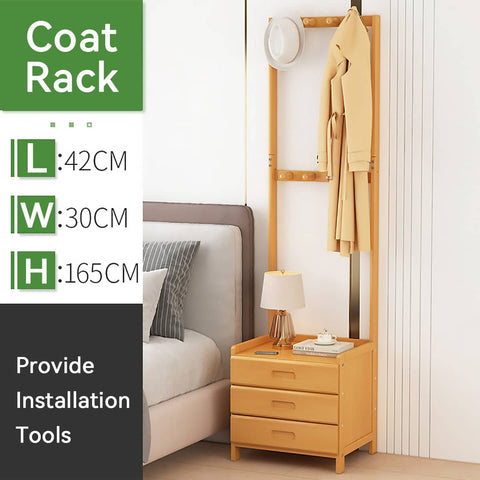 Coat Rack with Drawers, Storage Cabinet - Natural Bamboo, 42 x 30 x 165cm