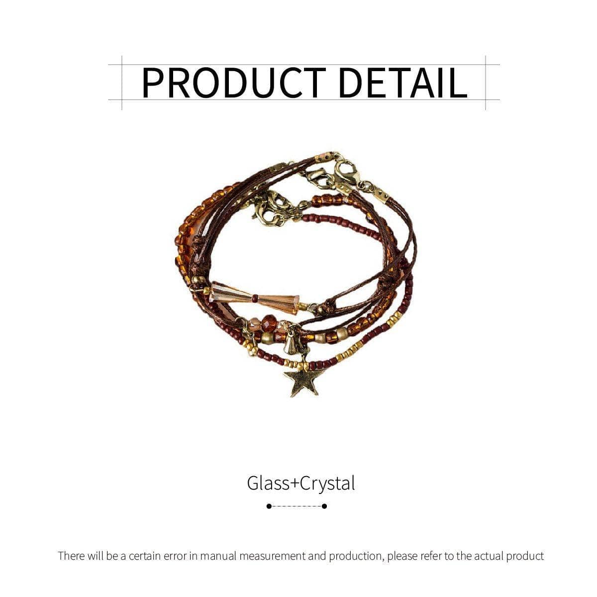 Coffee Brown Vintage Braided Rope Beaded Bracelet with Star Charm - view 3