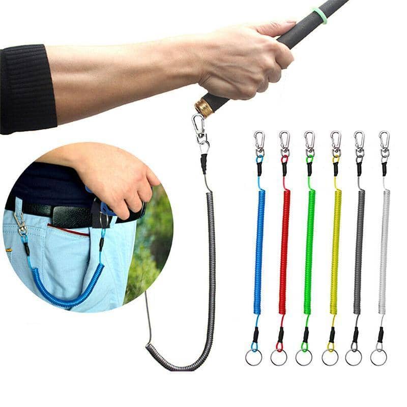 Coiled Fishing Tool Lanyards with Lobster Clip - Grey, Pack of 6 - view 5