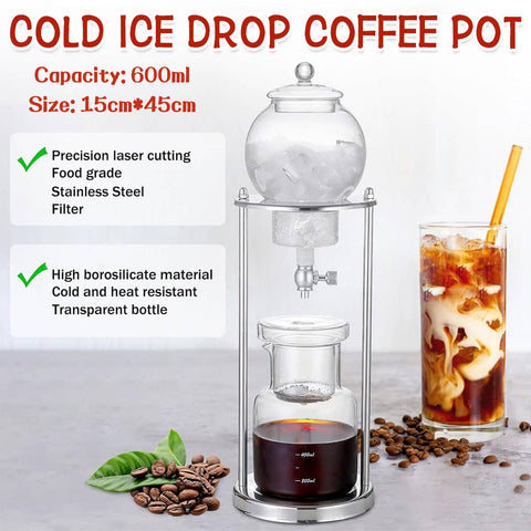 Cold Brew Coffee Maker, Glass Ice Drip Pot with Stainless Steel Stand