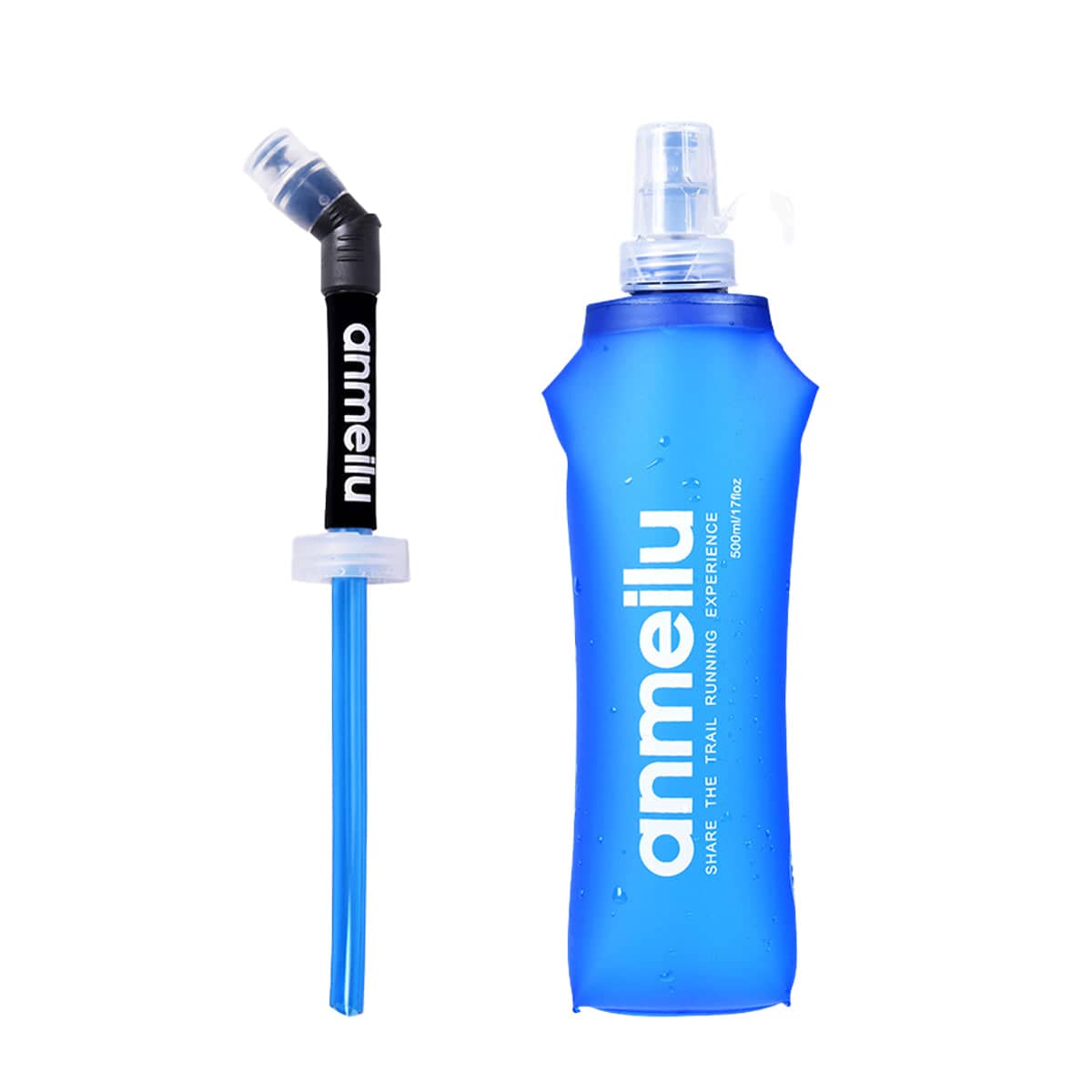 Collapsible Water Bottle 500 ml Foldable Soft TPU with Straw for Running and Hiking - view 2