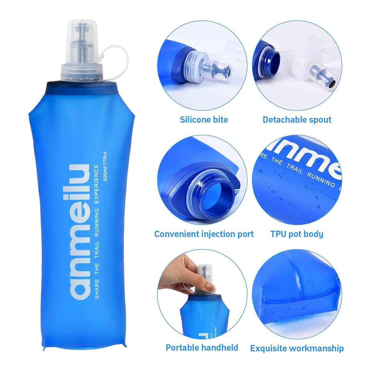 Collapsible Water Bottle 500 ml Foldable Soft TPU with Straw for Running and Hiking - view 5