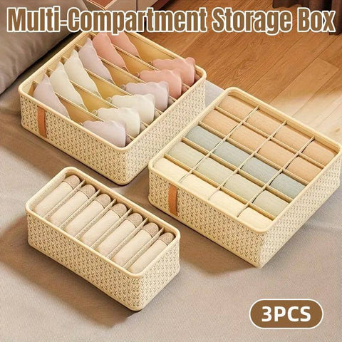 Compartmentalised Underwear and Sock Storage Box Organiser Set of 3