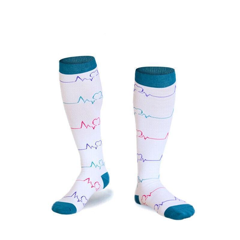 Compression Socks, S/M - White ECG Pattern