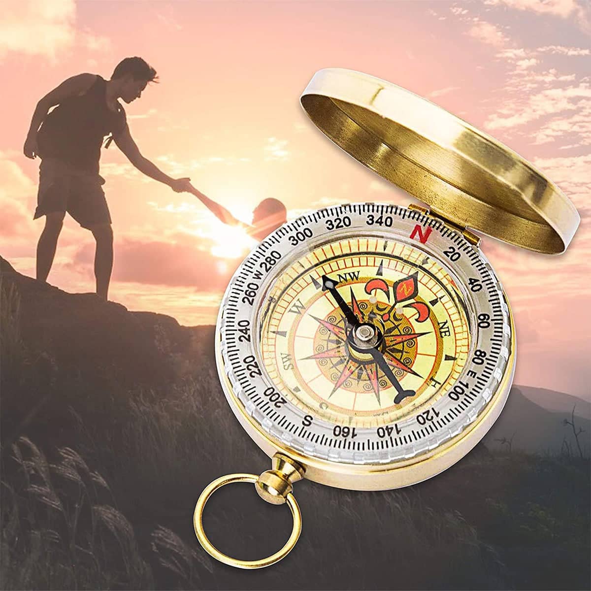 Copper Compass Set of 2 with Flip Cover, Hook and Nightlight for Camping - view 4