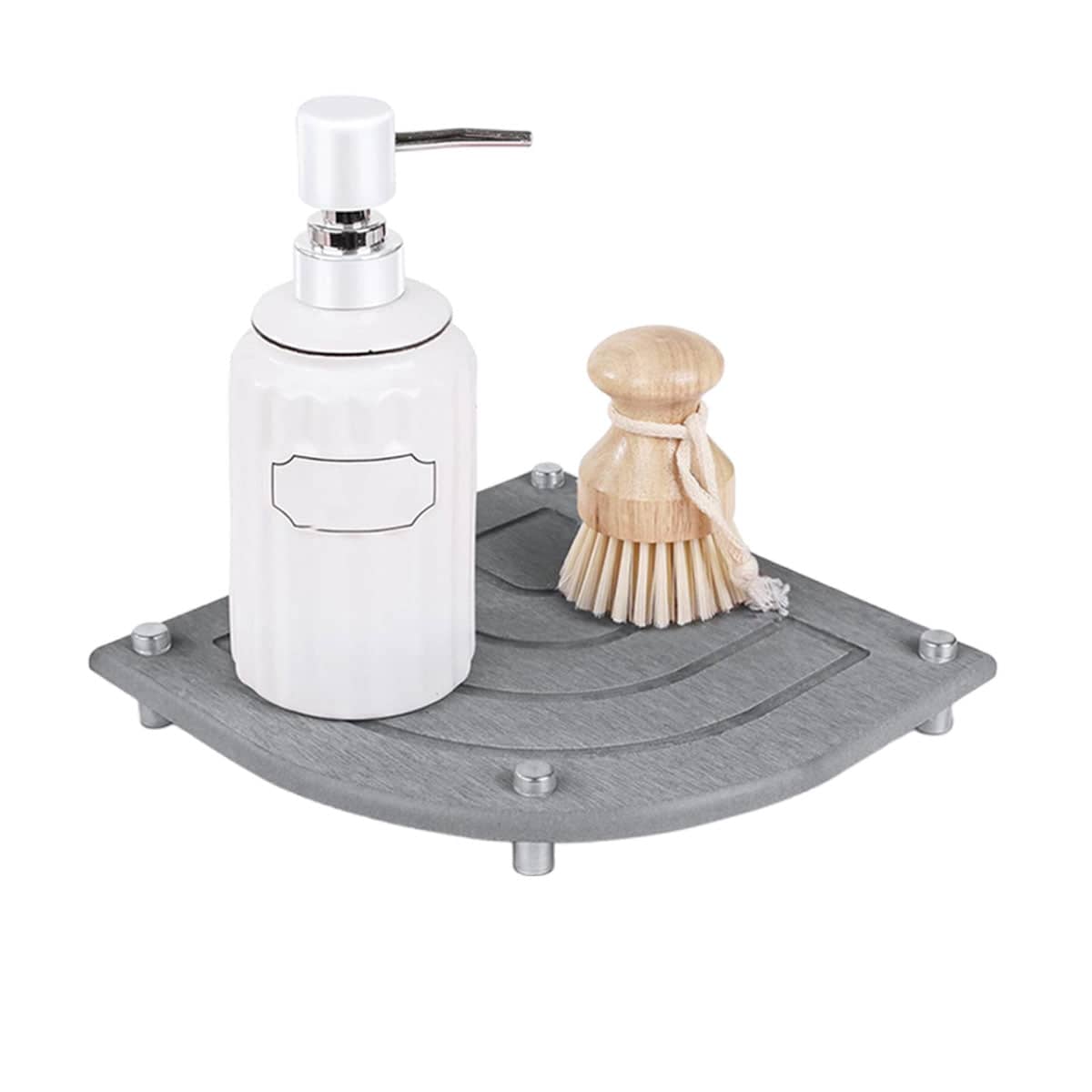 Corner Drain Mat Tray for Kitchen and Bathroom, Diatomaceous Earth Dish Drying Organiser - Grey