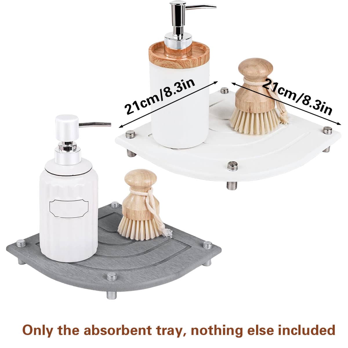 Corner Drain Mat Tray for Kitchen and Bathroom, Diatomaceous Earth Dish Drying Organiser - Grey - view 4