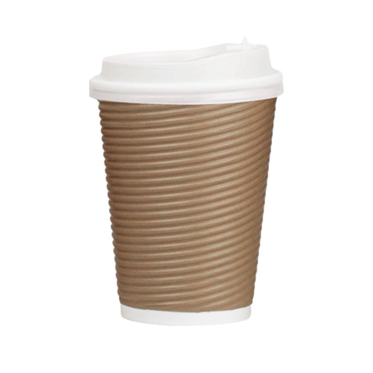 Corrugated Paper Cups with Lids, 50 Sets, 12 oz - Brown