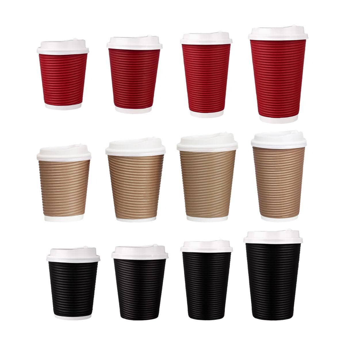 Corrugated Paper Cups with Lids, 50 Sets, 12 oz - Brown - view 3