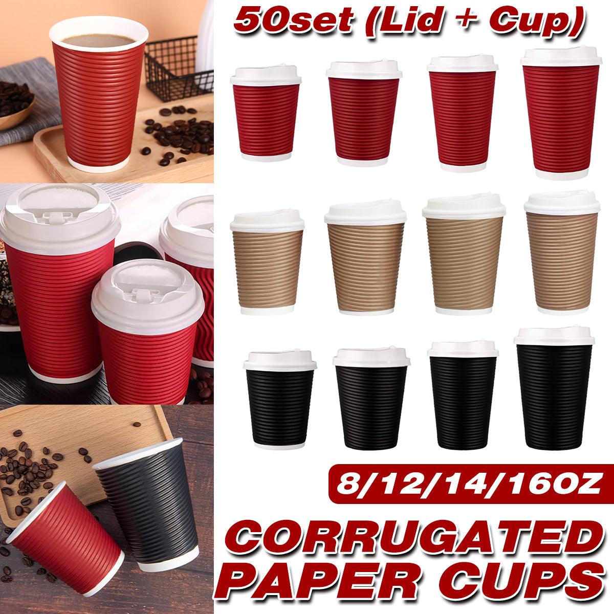 Corrugated Paper Cups with Lids, 50 Sets, 16 oz - Black - view 2