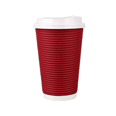 Corrugated Paper Cups with Lids, 50 Sets, 16 oz - Red