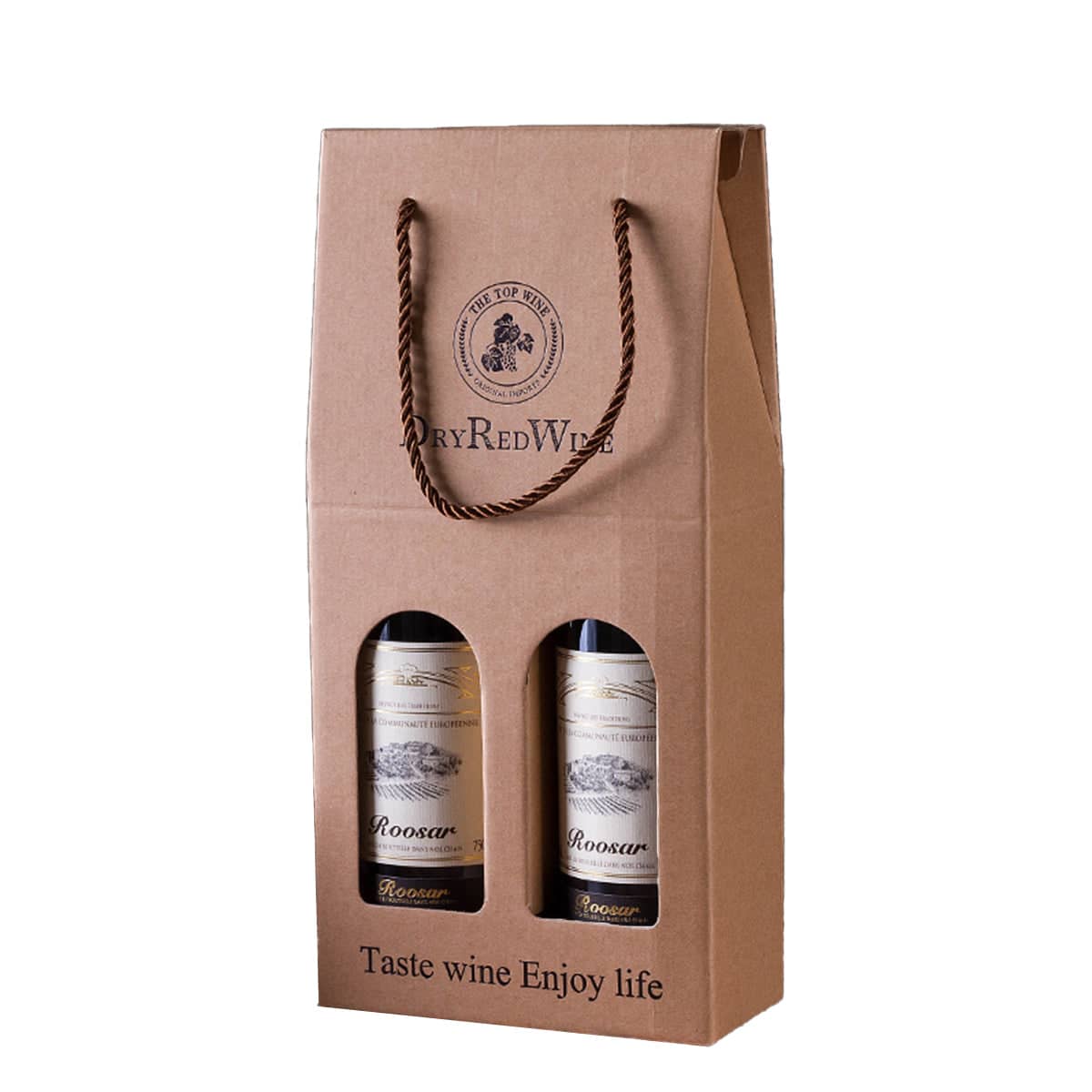 Corrugated Wine Gift Box with Rope Handles - Double Bottle