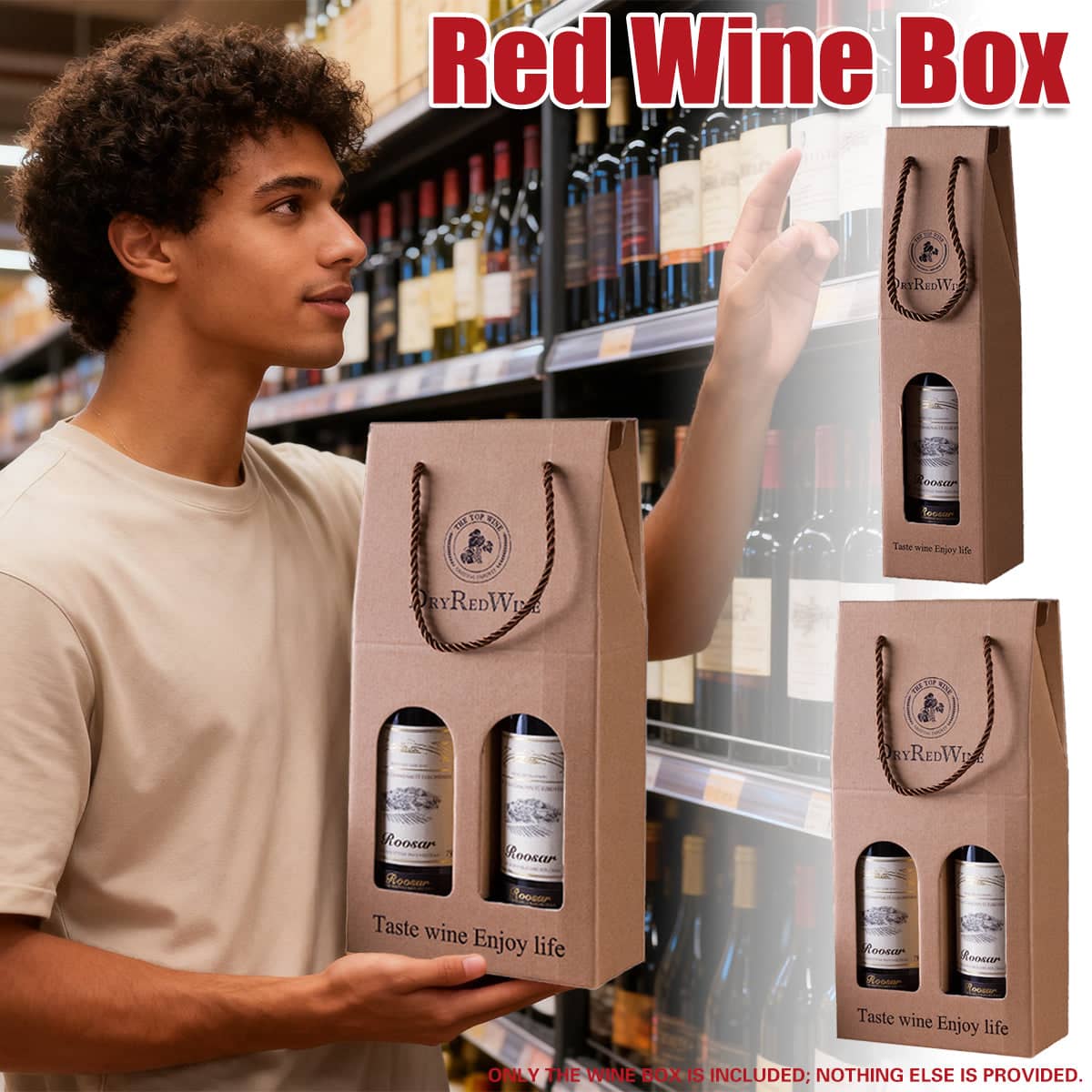 Corrugated Wine Gift Box with Rope Handles - Double Bottle - view 2