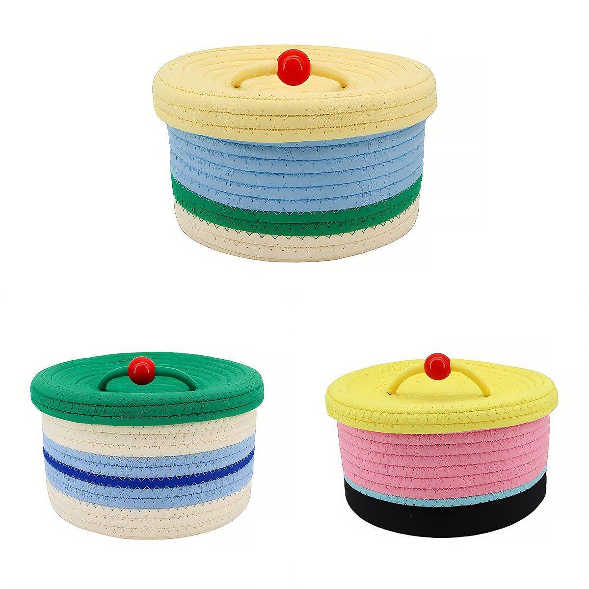 Cotton Rope Storage Basket with Lid - Yellow, Pink and Black - view 3