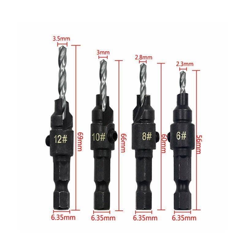 Countersink Drill Bit Set, 4 Pack - No. 6 to No. 12, Hex Shank - view 3