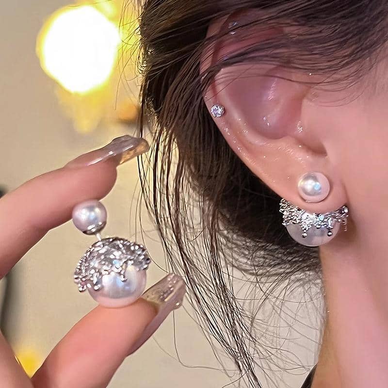 Crystal Rhinestone Pearl Ear Studs Earrings for Women Weddings and Parties - view 3