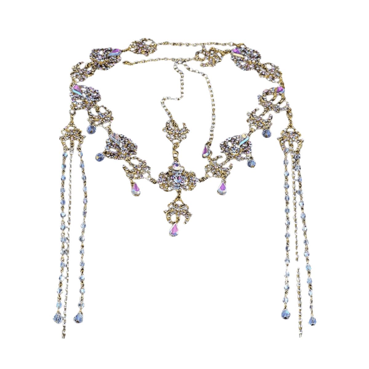 Crystal Tassel Forehead Head Chain - Frontlet, Antique Gold-Tone