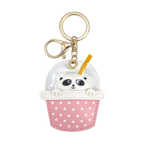 Cute Animal Drink Cup Keychain - Panda, Pink Polka Dot