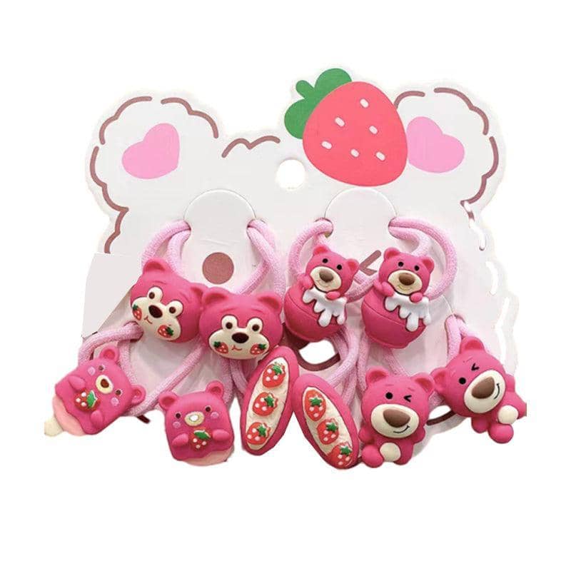 Cute Charm Hair Ties Set - Pink Bears and Strawberry Treats, Style 5