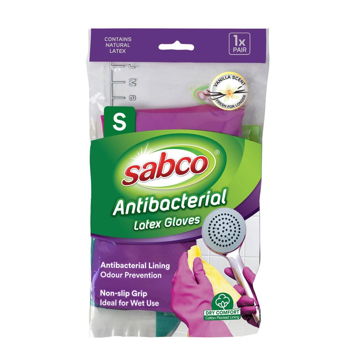 Sabco Antibacterial Latex Gloves Small 1 Pair Pink Purple