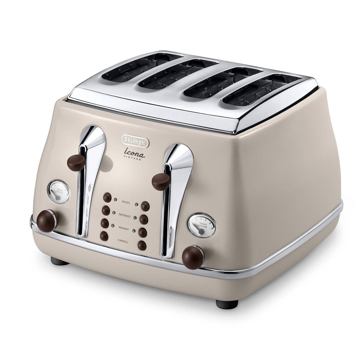 Delonghi Icona Vintage 4 Slice Toaster 325mm Beige - Stainless Steel - Extra Wide Slots - SuperSaverAU - view 2