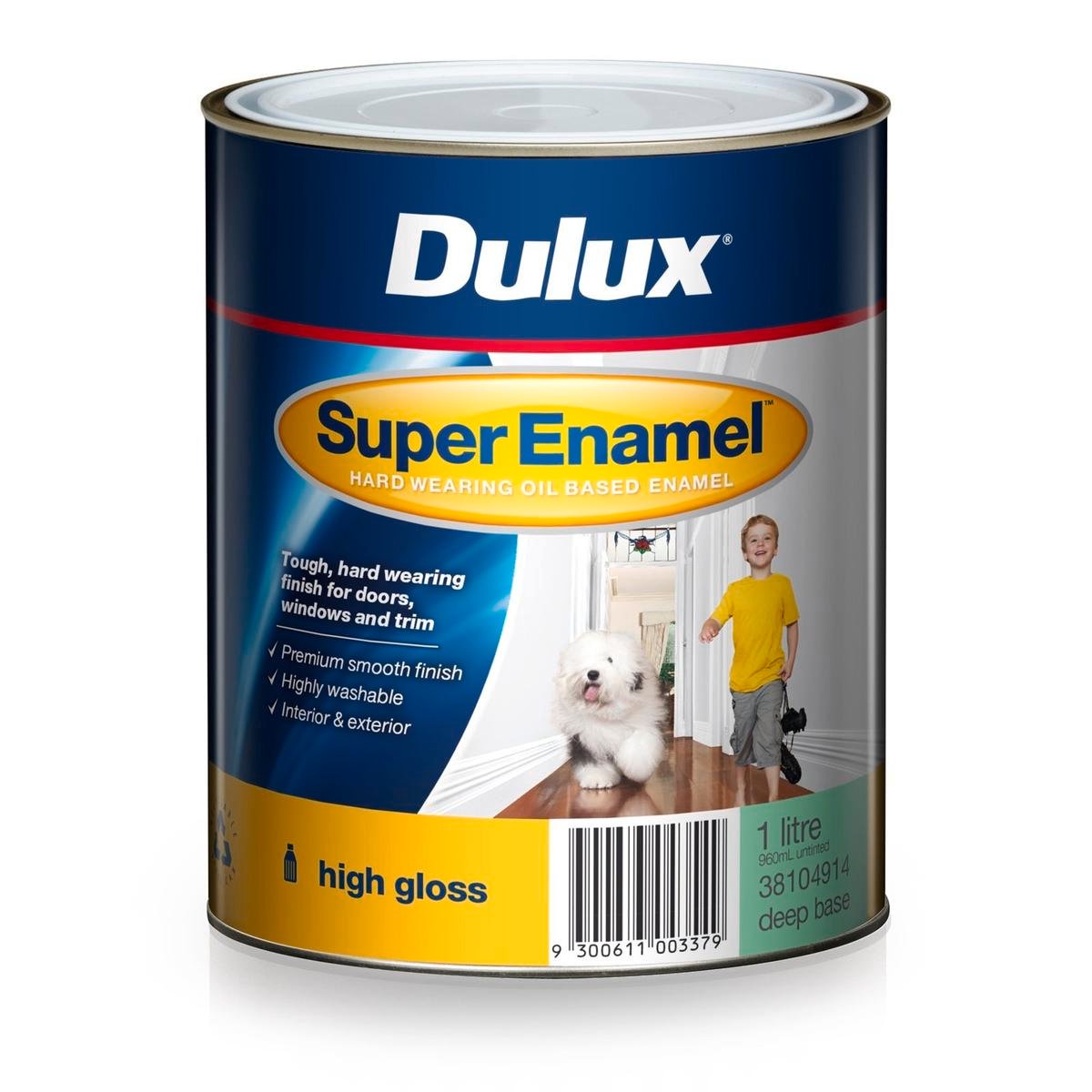 Dulux Super Enamel High Gloss Oil Based Paint 1L Deep Base, Interior & Exterior, Tintable