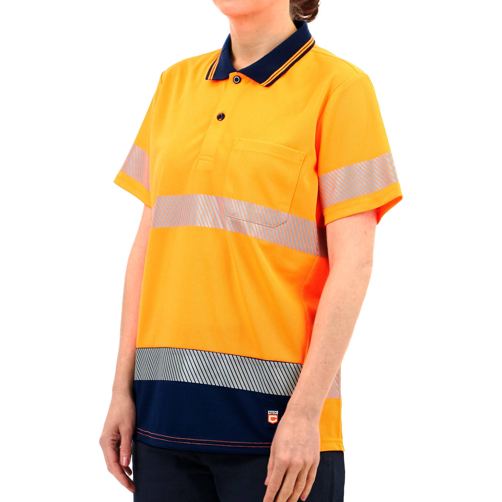Citeco Women's Orange Hi Vis Short Sleeve Polo - Reflective Polyester, Size 10