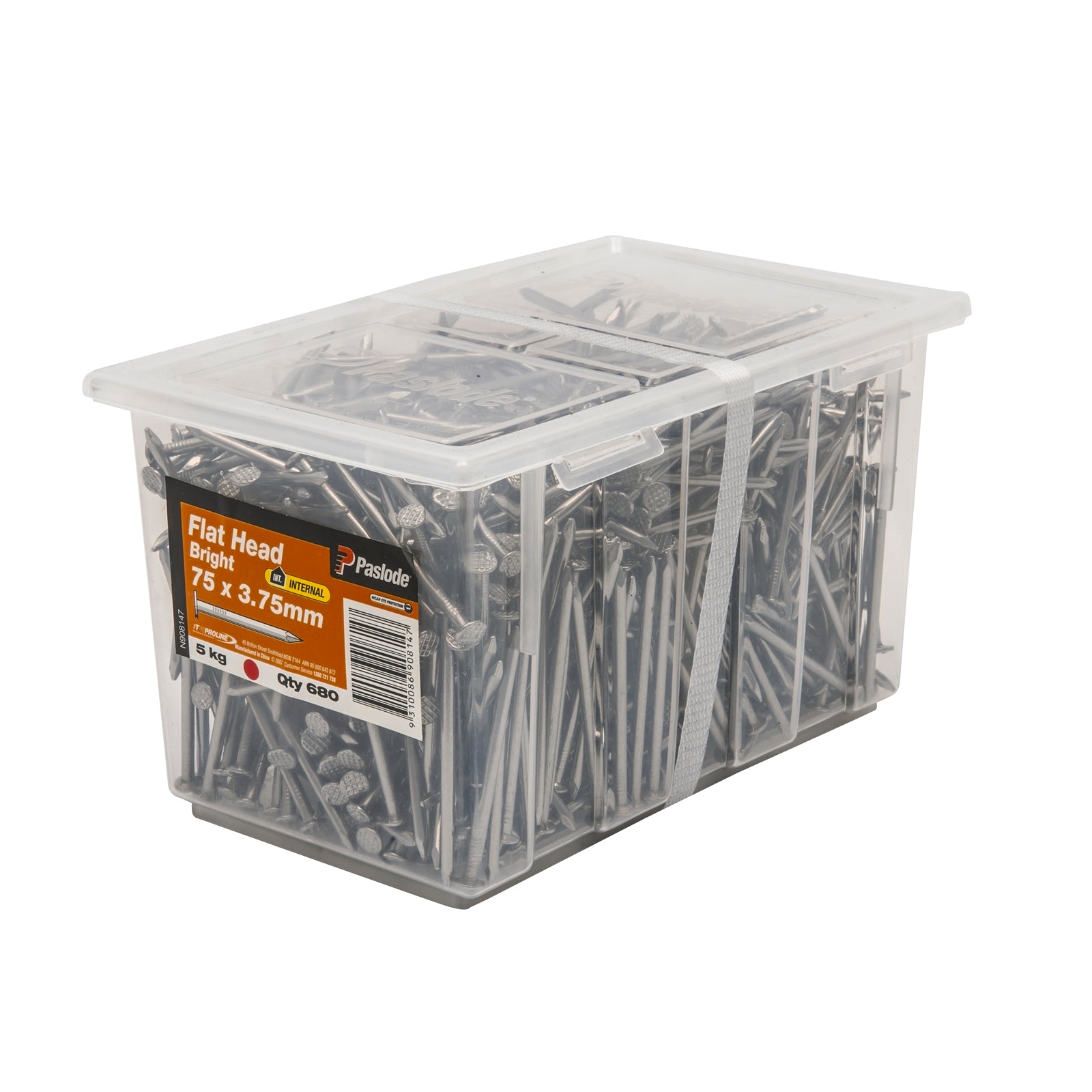 Paslode 75 x 3.75mm 5kg Bright Steel Flat Head Nails - 680 Pack