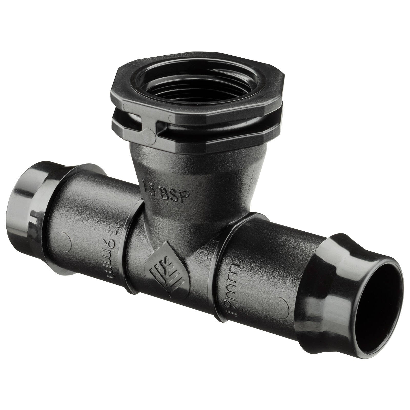 Pope 19 x 15mm BSP Female Threaded Tee - Black Poly Irrigation Fitting