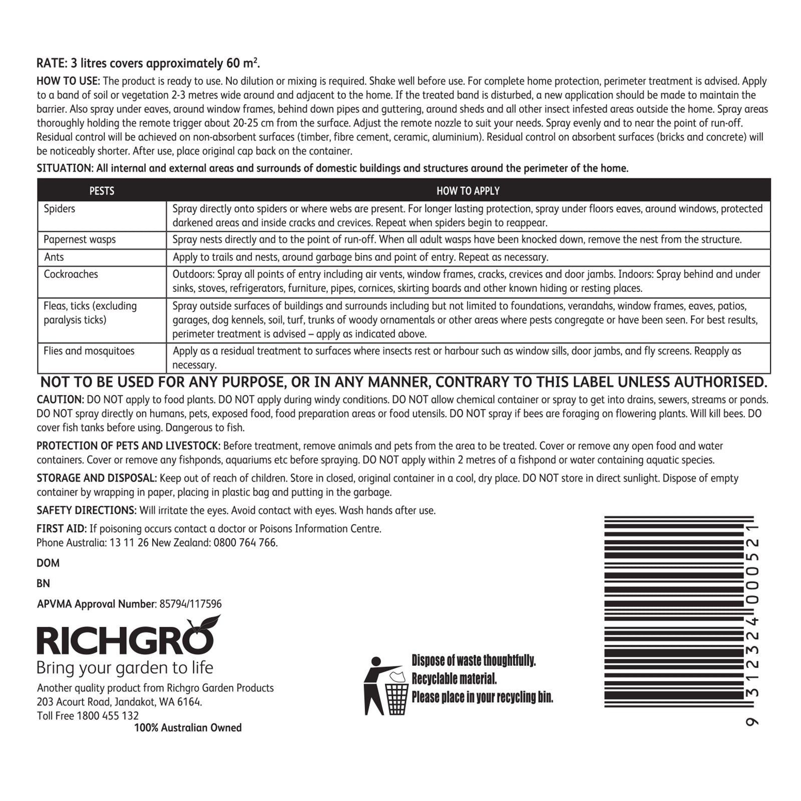 Richgro Garden Products 3L Indoor Outdoor Surface Spray Clear RTU