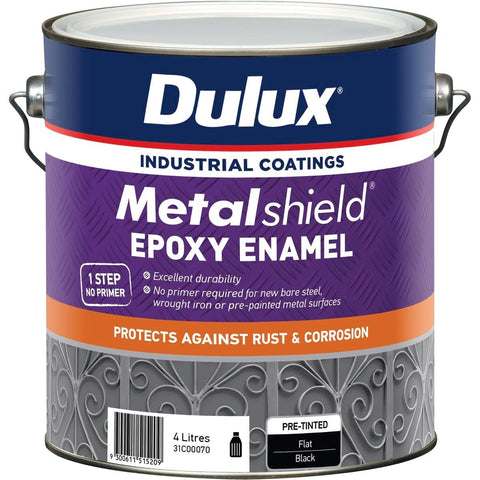 Dulux Metalshield Epoxy Enamel Flat Paint 4L Black Durable Finish - SuperSaverAU - view 1