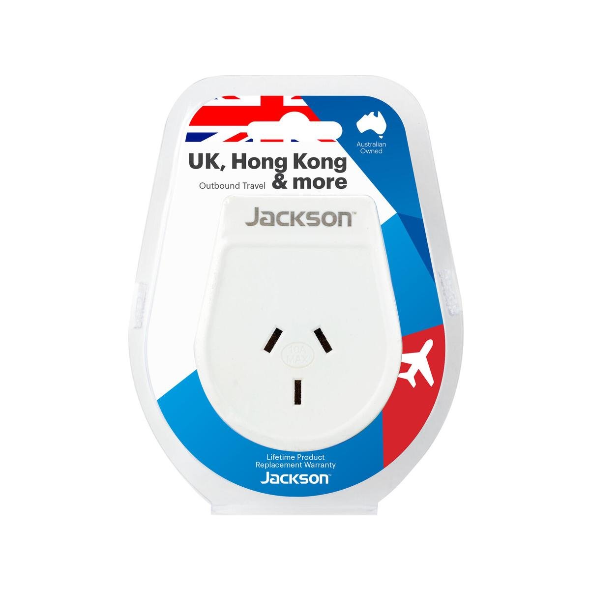 Jackson UK, Hong Kong & More Outbound Travel Adaptor PTA8811M - Plastic, Single Outlet