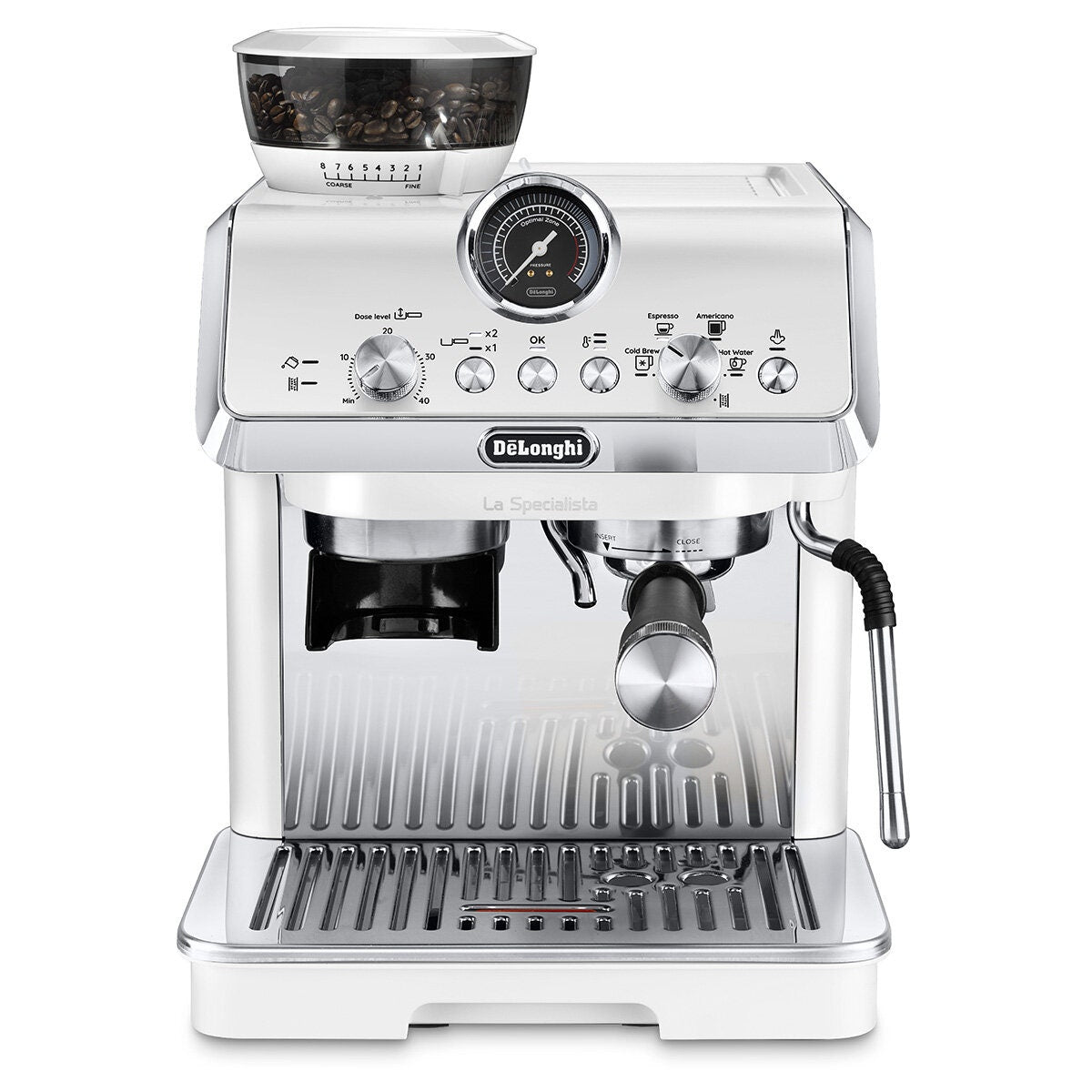 DeLonghi La Specialista Arte Evo Manual Espresso Machine - White - Cold Brew, Eight Grind Settings - EC9255WI