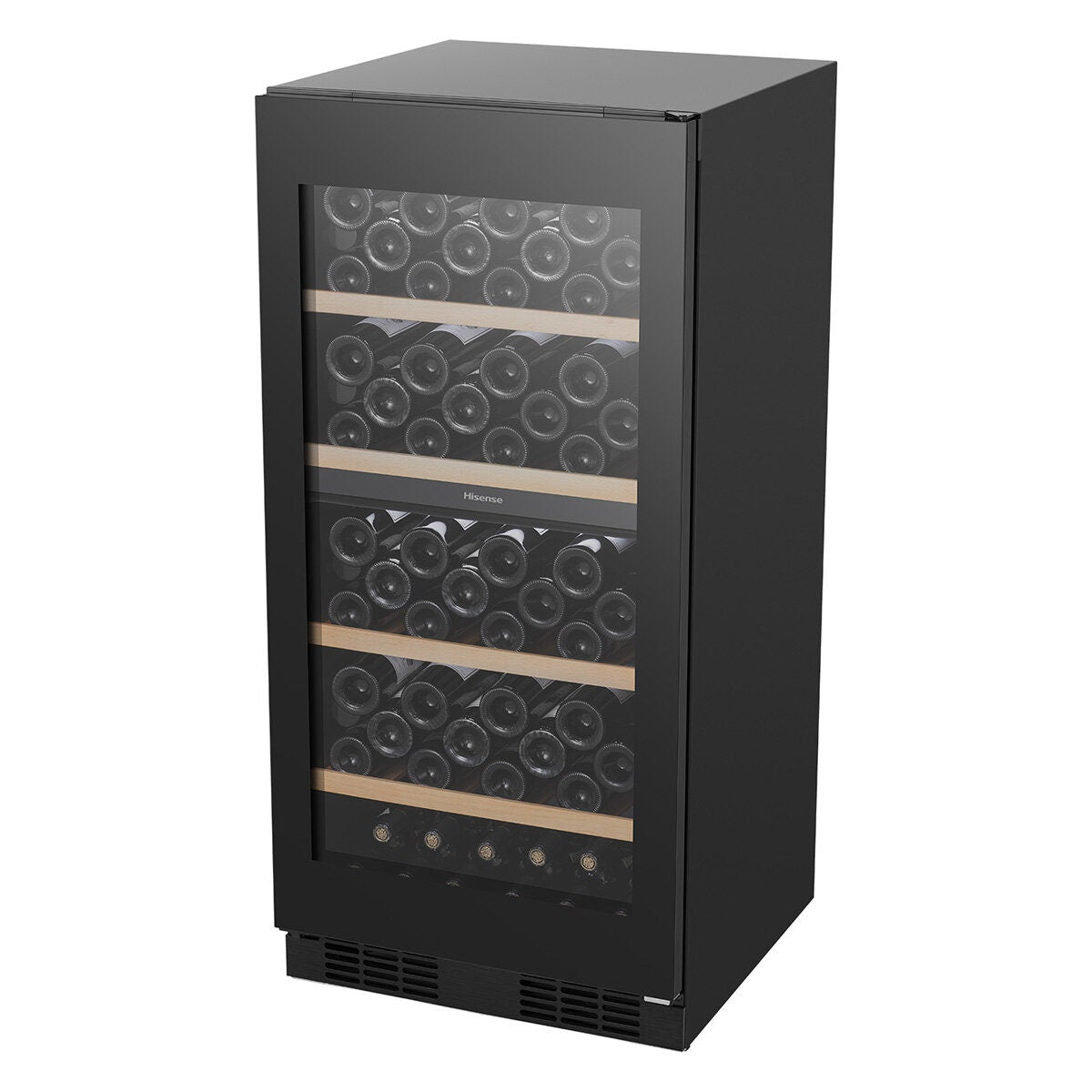 Hisense 108 Bottle Dual Zone Wine Cabinet - Black Glass - Triple Glazed - Frost Free - HRWC108B